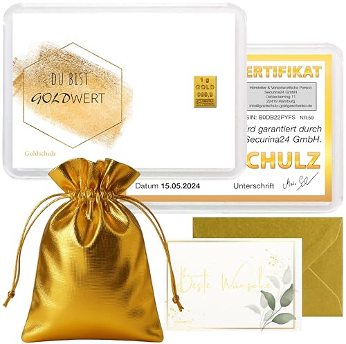 Goldschulz Goldbarren 1g 1 Gramm Motivbox - Du bist Goldwert - Geschenk + Echtheitszertifikat