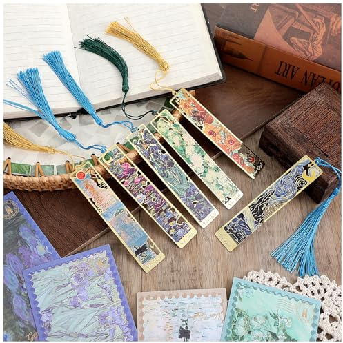 Oruola 6 Stück Bookmarks Gold, Lesezeichen Metall, Quaste Florales Bookmark, Personalisiertes Bookmark für Frauen Kinder Schüler Lehrer Buchliebhab Leser