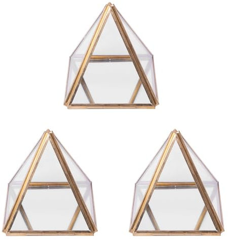 ISTOVO 3X Schmuckschatulle Aus Glas, Golden, Geometrische, Dekorative Schatulle, Geometrische Glaspyramide, Ringhalter für Hochzeit, Geburtstagsgeschenk S