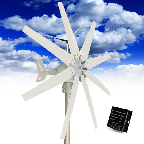 Fablestoryem Generatore Eolico 14000W DC 12V/24V/48V/110V/220V Generatore Eolico con 8 Pale Kit Turbina Eolica con Controller Ibrido Eolico Solare per Integrazione Energetica Domestica,48V