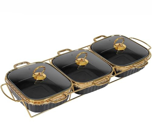 SUPBEI Ensemble de Buffet de Réchaud en Céramique, Chafers 3x0.9QT Buffet Serveurs et Réchauds, Plateau de Nourriture Familial, Soupière de Service, Cocotte de Restauration pour Le Style de Fête