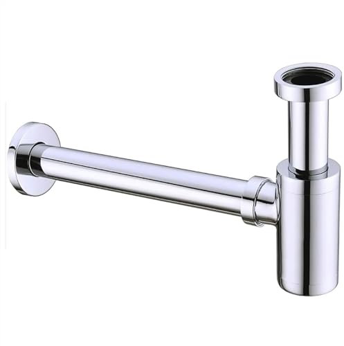 Siphon de Lavabo Lavabo de lavabo de salle de bain, bouteille ronde, kit de vidange en P, tuyau d'évacuation chromé, siphon en laiton massif anti-odeur.
