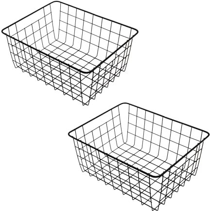Spetebo Aufbewahrungskorb aus Metall 28 x 22 cm schwarz - 2er Set - Regal Gitterkorb Schrank Organizer - Drahtkorb Metallkorb Korb für Regal Schrank Küche Büro