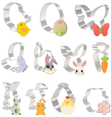 Osterhasen Ausstecher 11STK Ausstechformen Ostern, Ausstecher Ostern Edelstahl Keksausstecher Ostern Plätzchen Ausstecher Ostern Groß Hasen Ei Blume Schmetterling für Backen Kinder