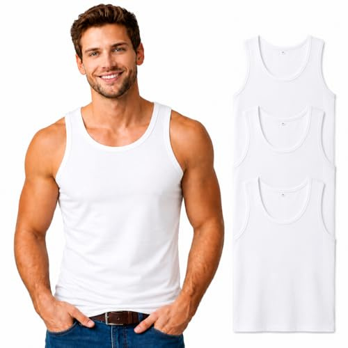 3 herr 100 % bomull linne väst ärmlös undertröja linne för gym träning toppar män västar enkel t-shirt för vardag atletiska kläder 3-pack, vit, Vitt, S
