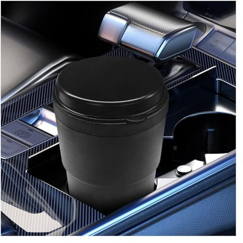 DUSCOKE Car Ashtray with Lid, Smokeless Smell-Proof Self-Extinguishing Auto Cigarette Ashtray Cup Holder, ABS Portable Detachable Vehicle Trash Can for Most Cars, Offices, Home (Black)