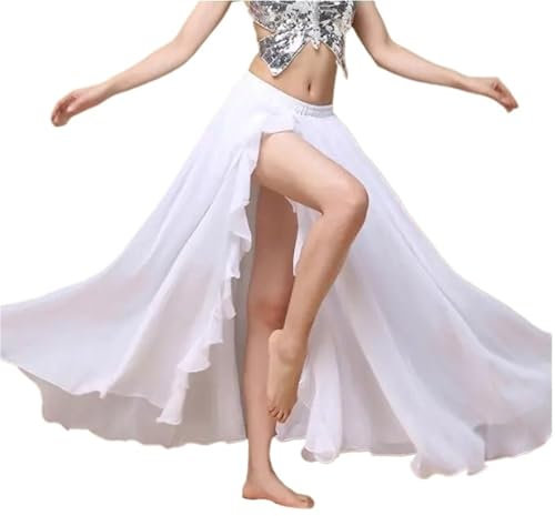 AHUFGN Bauchtanz Langkleid Bauchtanz-Seitenzug, Langer, weißer Satin-Rock, Damen-Bauchtanz-Röcke, professioneller Bauchtanz-Rock for Damen(White)