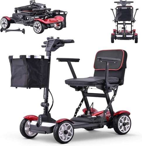 Elektro Dreirad,Elektromobil Seniorenmobil,Rollatoren Für Senioren,Elektromobil Klappbar,Faltbar/Leichter Und Bequemer,Inklusive Akku,Traglast 100Kg red