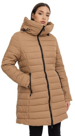 vittorio y - Piumino Donna lungo invernale, Giacca Antivento Donna Con Cappuccio Regolabile, Slim Fit, Molto Caldo, Piumino Sintetico Casual (IT, Testo, XL, Regular, Regular, Khaki)