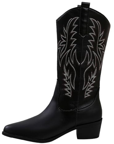HOOUDO Stivali Texani Donna, Fashion Stivali Donna Invernali Cowboy Western Texani Scarpe da Punta Camperos Etnici Stivaletti Estivi Camperos Pelle