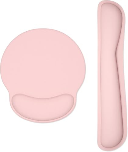 Wrist Rest Mat, Keyboard and Mouse Wrist Support Pad Set, Comfortable Memory Foam Mouse Mat with Wrist Cushion Support, Anti-Slip Ergonomic Mouse Pad for Computer Laptop Working Gaming（Pink）
