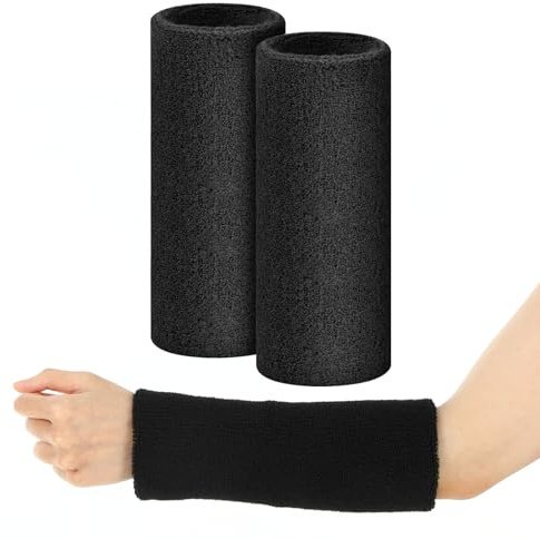 PEOVLVN Lot de 2 bracelets élastiques pour la sueur, 21 cm de long, en coton, pour homme et femme, pour football, tennis, basket-ball, entraînement, perte de poids