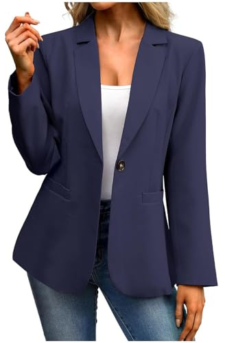 Blazer Damen Elegant Anzug Sportlich Sakko mit Taschen Business Outfit Büro Anzüge mit Knopf Arbeitsanzug Einreihiger Blazer Arbeit Longblazer Einfarbig Damenblazer Frauen Jacke Formell Strickjacke