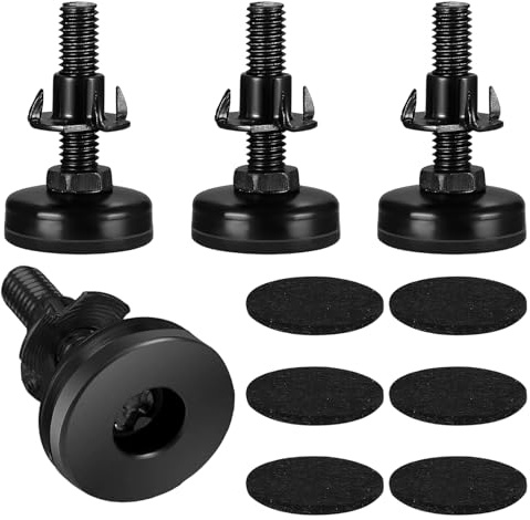 ATTEEFI 4 Pezzi Piedini Regolabili per Mobili, Livellatori Vite di Regolazione M8 x 38 mm, con Feltrini Autoadesivi e Dadi a Quattro Griffes, Nero Piedini di Livellamento, per Tavoli, Armadi e Sedie
