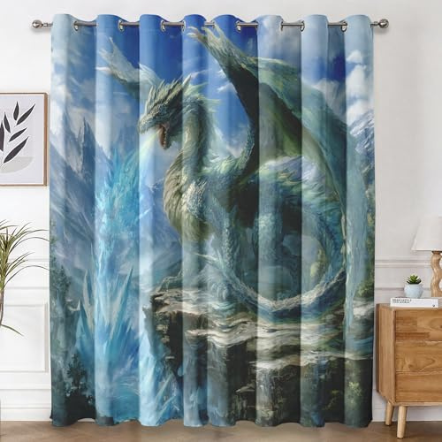 Genérico Cortinas Salon Dragón, Cortinas Dormitorio Criaturas Fantásticas Dragón Decoracion Habitacion Ventana, Termicas Aislantes, con Anillas, 140x300 2 Piezas (An X Al) L-C&25