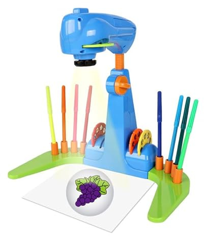 FUANA Children's Drawing Projector for Kids with 32 Cartoon Slides and 12 Color Brushes, Adjustable Size, Creative Art Learning Tool Earphone Cable
