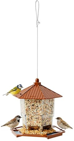 Mangeoires À Oiseaux pour Extérieur - Distributeur de Nourriture Accrochable,Mangeoire Sauvage Anti-Écureuils avec Plateau Perchoir,pour Jardin Extérieur Arbres et Animaux