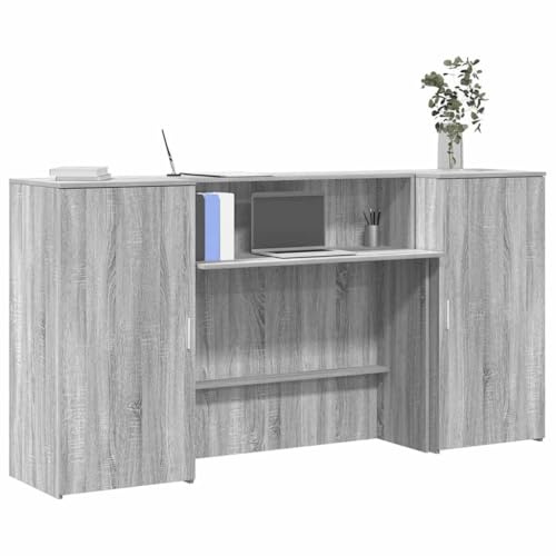 Teenpull Empfangstheke Grau Sonoma 200x50x103,5 cm, Holzwerkstoff, Bürotresen mit Stauraum für Büro, Hotel, Salon, langlebig
