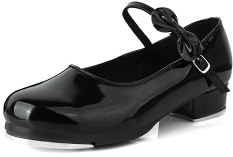 Sekiueo Dam Steppskor Ankelrem Ballroom Dansskor Lackskinn Låg Klack För Pojkar Flickor,Black,35 EU