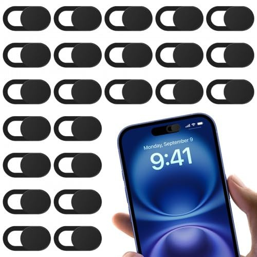 25 Pcs Webcam Cover Slider, Ultra-Thin Laptop Camera Cover Slide for MacBook Pro/Air, iMac, iPhone, iPad, PC, Tablet, Smartphone, Strong Adhesive Privacy Security Protector Blocker, Black