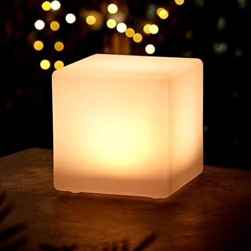 Spetebo LED Solar Würfelleuchte Solarlampe Gartenleuchte warm weiß - 20 cm | Garten Deko Beleuchtung, Milchglas Optik, Für Terrasse Balkon Außen, Wasserfest
