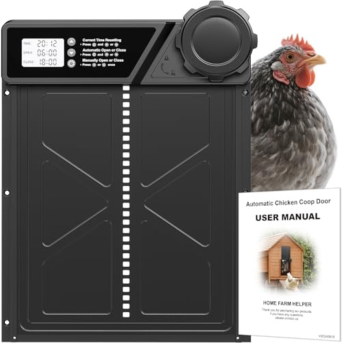 Porte Poulailler Automatique Grande à Piles en Aluminium | Minuterie, Fonction Anti-pincement, Écran LCD Étanche, Pour Poules, Canards