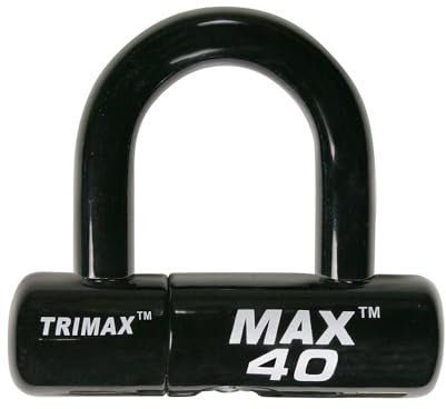 Trimax MAX40BK - Candado en U de disco para motocicleta, color negro con grillete de PVC negro