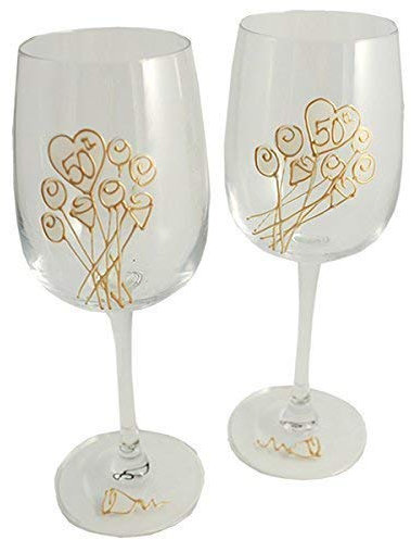 Personalizable 50th Copas de Vino de Bodas de Oro (flwr) (Crema flwr).