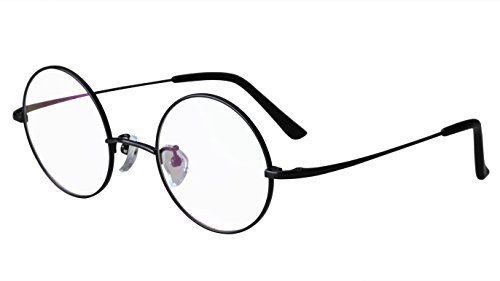 Agstum Runder optischer Rahmen aus reinem Titan, Retro-Stil, klare Linse, Schwarz , M