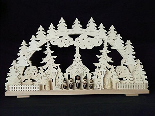 Rudolphs Schatzkiste Schwibbogen mit Kurrende Seiffener Kirche und Beleuchtung BxHxT 70x36x7cm NEU Lichterbogen Fensterbogen Spitzbogen Erzgebirge Seiffen Weihnachten Licht Holz Dekoration