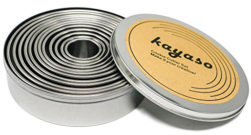Kayaso Round Cutters in Graduated Sizes, 304 Stainless Steel, 12 Pc Set (Plain Edge)