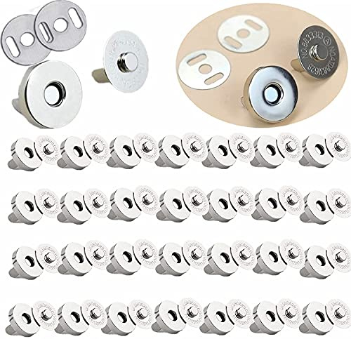 Ensemble de 100 boutons-pression magnétiques pour sac à main, vêtements et travaux manuels 18 mm Argenté