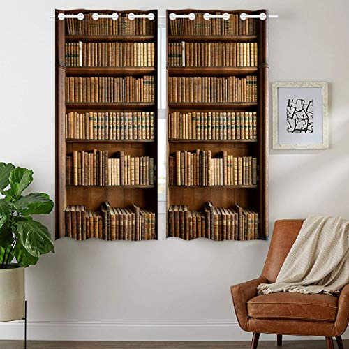 YISUMEI - Gardinen Blickdichter - Bücherregal Bücher,160 x 110 cm 2er Set Vorhang Verdunkelung mit Ösen für Schlafzimmer Wohnzimmer