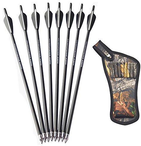 AMEYXGS 8pcs Pernos de Ballesta Flechas de Ballesta de Carbono Mixto 16 17 18 20 22 con Pernos de Ballesta Carcaj para Ballesta (Negro, 20 Pulgadas)