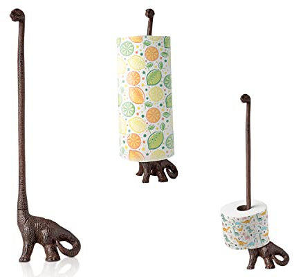 Papierhandtuchhalter oder freistehender Toilettenpapierhalter- Dinosaurier-Papierhalter aus Gusseisen - Toilettenpapierhalter oder Stand Up Papierhandtuchhalter - Rustikales Braun mit Vintage-Finish