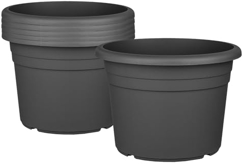 BigDean 6X Blumentopf Ø 35 cm Anthrazit Kunststoff Pflanztopf 35 x 25 cm | Containertopf, Übertopf, Pflanzkübel rund, Stabile Blumentöpfe, Robust & Langlebig, UV Beständig, Wetterfest