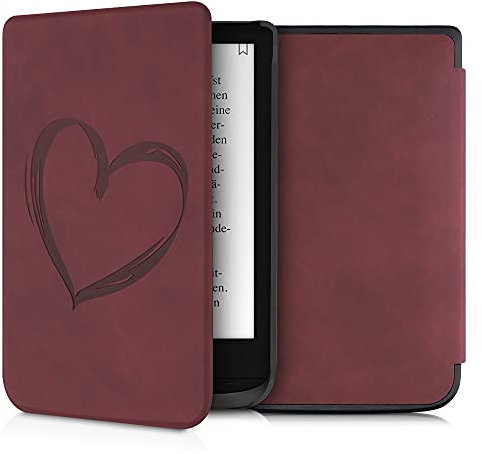 kwmobile Hülle kompatibel mit Pocketbook Touch Lux 4/5/Touch HD 3/Color (2020)/ Vivlio Lux 5 Hülle - Kunstleder Cover - Herz Brush Dunkelrot
