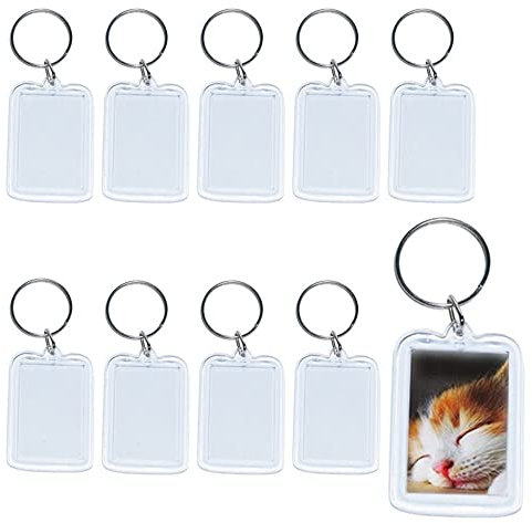 Voarge Blanko-fotonyckelring, 10 stycken akrylnyckelringar fotohållare plast transparent bildram hantverk nyckelring, rektangulär, gör-det-själv-present, 5 x 3,3 cm, transparent, 2.5cm