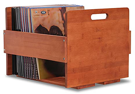 Schallplatten Aufbewahrung Vinyl LP Box - Schallplattenständer Holz - 41 x 38,5 x 31cm - Schallplattenregal für bis zu 80 LPs oder CDs - Dunkelbraun