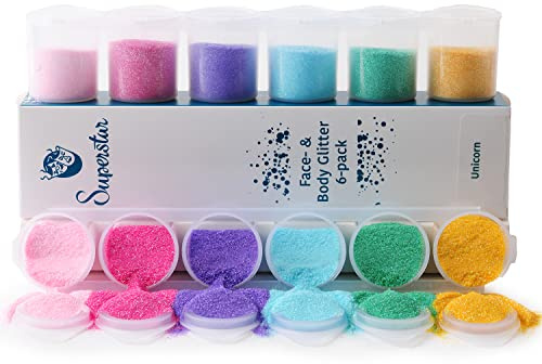 Unicorn - Set di Trucchi Glitter Colorati per Pelle e Capelli, 90 ml, 6 Colori