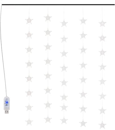 vidaXL LED Lichtervorhang mit Sternen Sternenvorhang Weihnachtsbeleuchtung Lichterkette Innen Außen Fenster Party 200 LED Bunt 8 Funktionen
