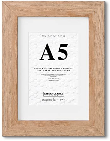 Fabian Clarke London® A5 Modern Oak Wooden Picture Photo Frame with White A6 Mount to Hang Portrait or Landscape