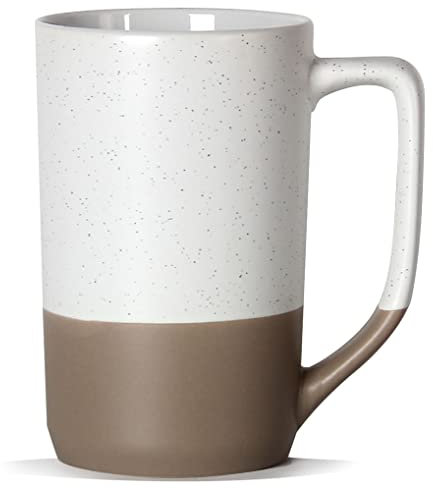 SHOWFULL 500ML große Kaffeetasse, Zweifarbkombination große keramische Teetasse mit großem Henkel mit schwarz gesprenkelt für Männer Frauen Restaurant Home Office heiße Getränke, weiß