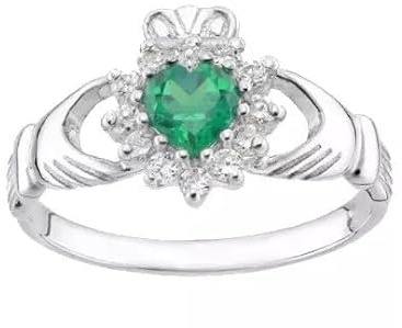 Sterling Silver Emerald Claddagh Ring - size J to U