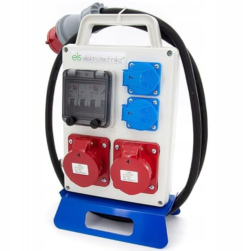 ELS Elektrotechnika Tragbarer Baustromverteiler Steckdosenverteiler CEE Kraftstrom Mobiler Stromverteilerkasten mit 2x230V Schuko + 2xCEE 16A + Netzstecker 16A 5P + 1,5m H07RN-F Kabel, Anschlußfertig