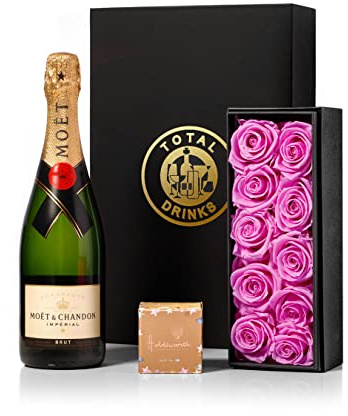 Moet Champagne 75cl & Chocolate Truffles with Purple Eternity Roses Gift Set