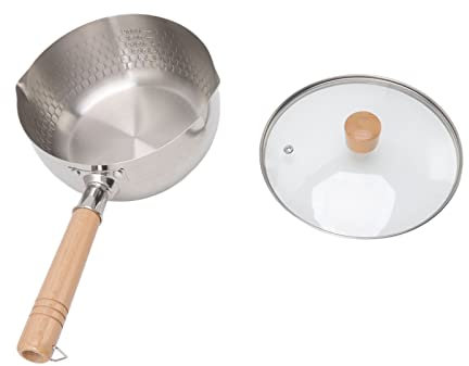 Tapa de cacerola japonesa antiadherente con, olla de leche de acero inoxidable de 20 cm con Mango de madera, ideal para sopa, leche y cocina