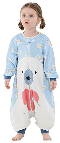 COOKY.D Sacco Nanna con Maniche Lunghe e Piedi Coperta Indossabile con Animali per Bambini,Orso 1-3 Anni