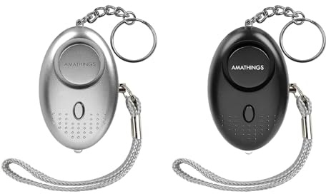 AMATHINGS 2er Set Taschenalarm [140dB Abschreckung] – Mobiler Panikalarm für Schlüsselbund & Tasche – Sofort-Hilfe mit LED-Licht – Bewährter Schutz für Frauen, Kinder & Senioren – Schwarz/Silber