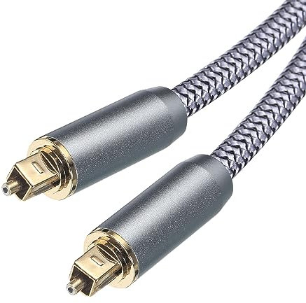sourcing map Fiber Optic Audio Cable 16.4Ft/5M 360 Degree Rotating Digital Audio Optical Cable Nylon Metal Shell Gold-Plated Tos Optical Link Cable for TV DVD Amplifier Stereo Silver